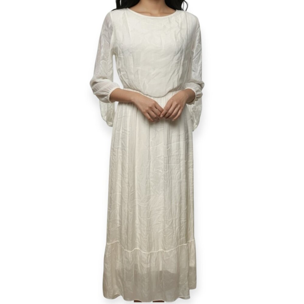 NWOT LARA GUIDOTTI Ivory Maxi Dress S Itlay Made Silk Blend Lined Boho Ramantic
